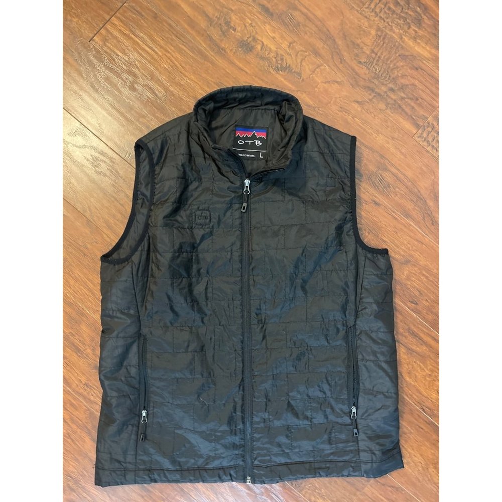 OTB Quilted Zip Vest Men's Large Black Full Zip Mock Neck Lightweight Zipper Poc